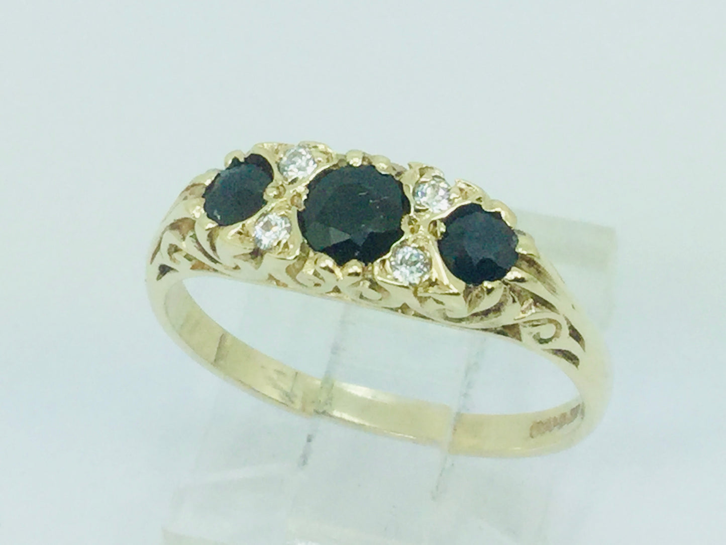 9k Yellow Gold Round Cut 45pt Sapphire September Birthstone & Cubic Zirconia (CZ) Ring
