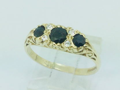 9k Yellow Gold Round Cut 45pt Sapphire September Birthstone & Cubic Zirconia (CZ) Ring