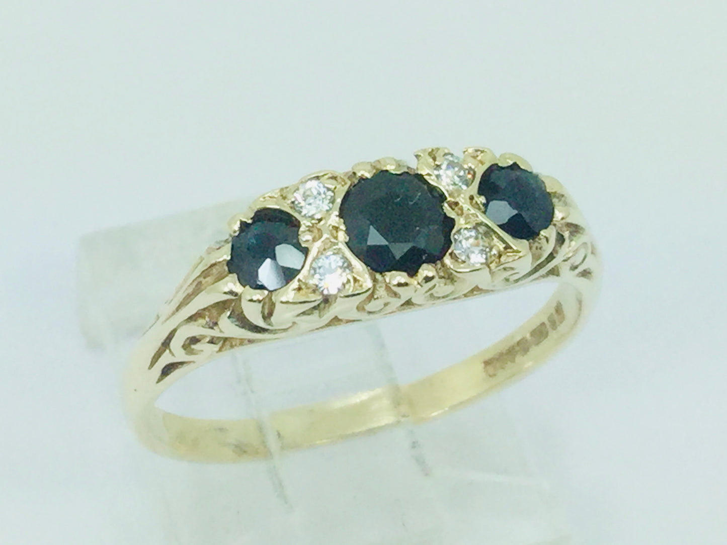 9k Yellow Gold Round Cut 45pt Sapphire September Birthstone & Cubic Zirconia (CZ) Ring