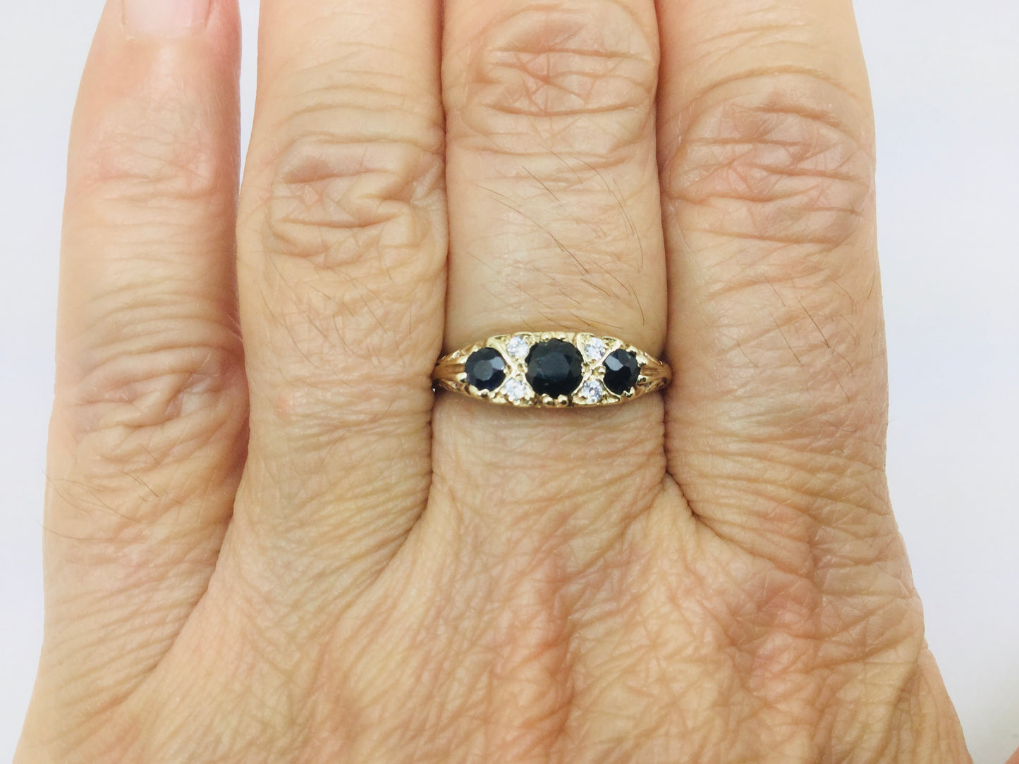 9k Yellow Gold Round Cut 45pt Sapphire September Birthstone & Cubic Zirconia (CZ) Ring
