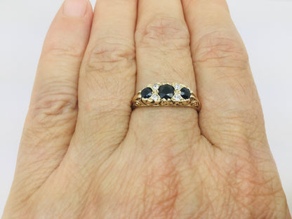 9k Yellow Gold Round Cut 45pt Sapphire September Birthstone & Cubic Zirconia (CZ) Ring