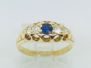 18k Yellow Gold Round Cut 20pt Sapphire September Birthstone & 18pt Diamond Ring