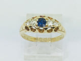 18k Yellow Gold Round Cut 20pt Sapphire September Birthstone & 18pt Diamond Ring