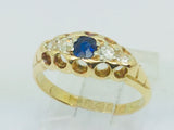 18k Yellow Gold Round Cut 20pt Sapphire September Birthstone & 18pt Diamond Ring