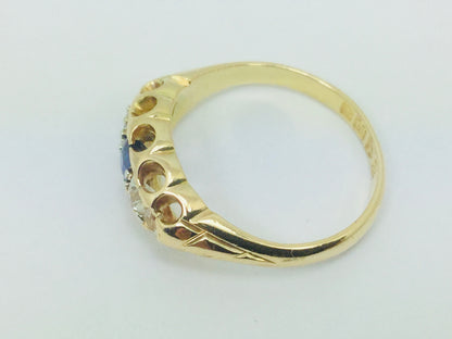 18k Yellow Gold Round Cut 20pt Sapphire September Birthstone & 18pt Diamond Ring