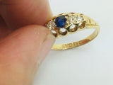 18k Yellow Gold Round Cut 20pt Sapphire September Birthstone & 18pt Diamond Ring