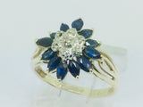 10k Yellow Gold Marquise Cut 2ct Sapphire September Birthstone & 3pt Diamond Floral Cluster Ring