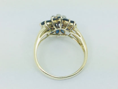 10k Yellow Gold Marquise Cut 2ct Sapphire September Birthstone & 3pt Diamond Floral Cluster Ring