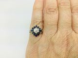 10k Yellow Gold Marquise Cut 2ct Sapphire September Birthstone & 3pt Diamond Floral Cluster Ring