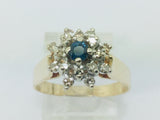 14k Yellow Gold Round Cut 16pt Sapphire September Birthstone & 32pt Diamond Halo Cluster Ring