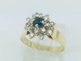 14k Yellow Gold Round Cut 16pt Sapphire September Birthstone & 32pt Diamond Halo Cluster Ring