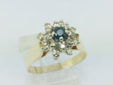 14k Yellow Gold Round Cut 16pt Sapphire September Birthstone & 32pt Diamond Halo Cluster Ring