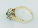 14k Yellow Gold Round Cut 16pt Sapphire September Birthstone & 32pt Diamond Halo Cluster Ring