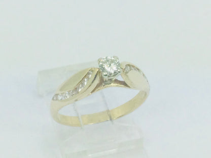 14k Yellow Gold Round Cut 31pt Diamond and Channel Set Accents Ring