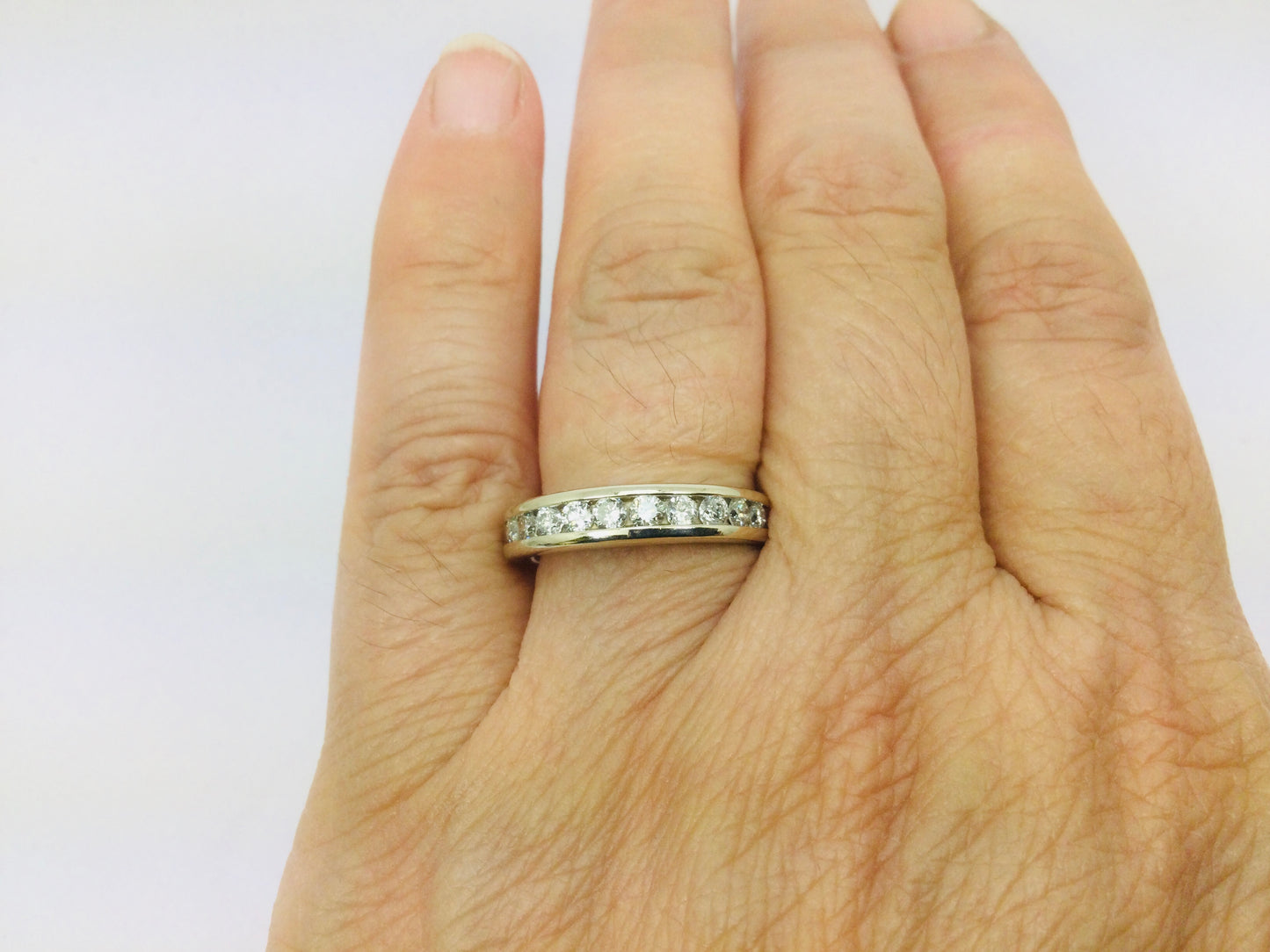 14k White Gold Round Cut 50pt Diamond Channel Set Ring