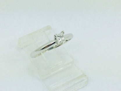 14k White Gold Princess Cut 17pt Solitaire Diamond Ring