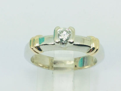 14k White and Yellow Gold Round Cut 25pt Diamond  Solitaire Ring