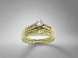 14k Yellow Gold Round Cut 39pt Diamond Channel Set Engagement Ring & Wedding Band Set