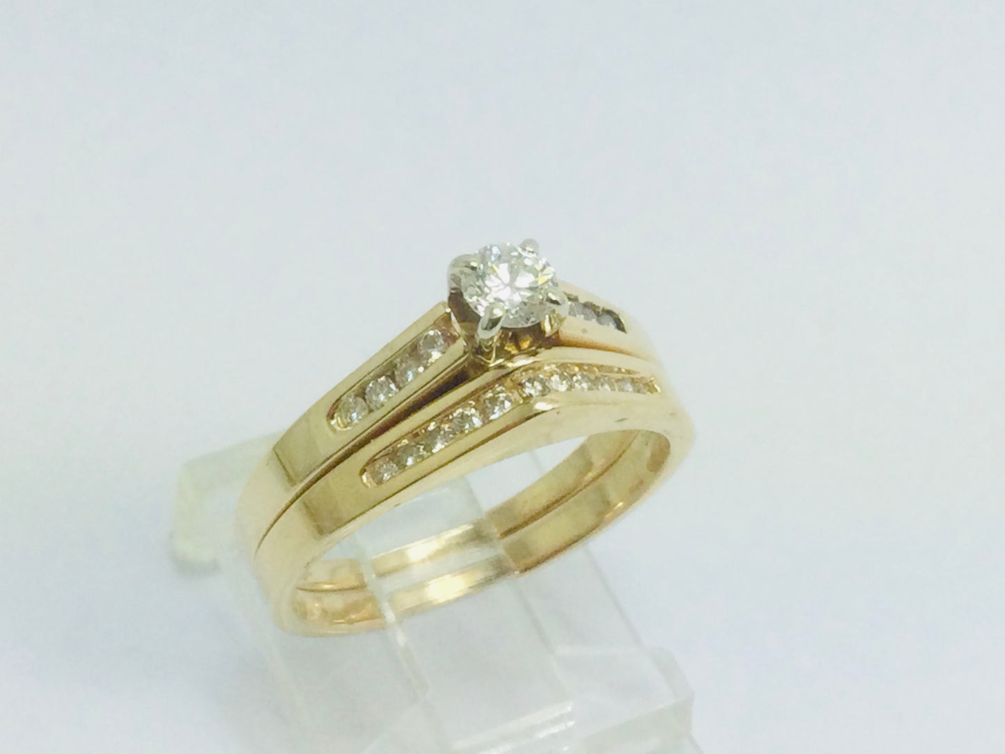 14k Yellow Gold Round Cut 39pt Diamond Channel Set Engagement Ring & Wedding Band Set