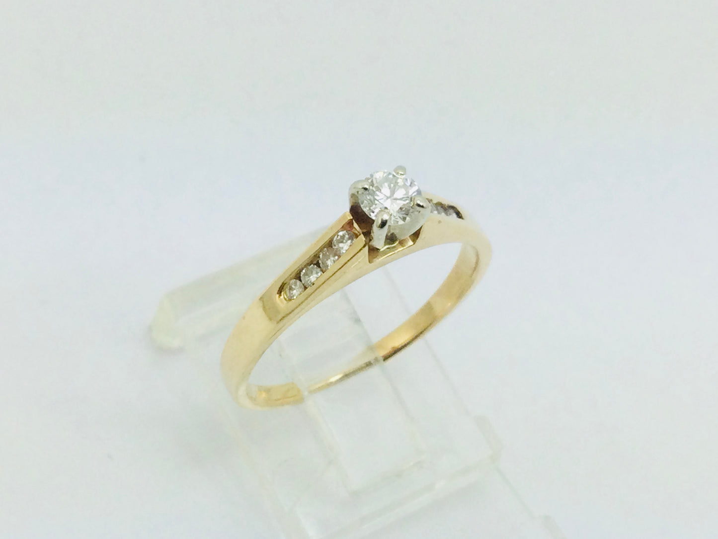 14k Yellow Gold Round Cut 39pt Diamond Channel Set Engagement Ring & Wedding Band Set