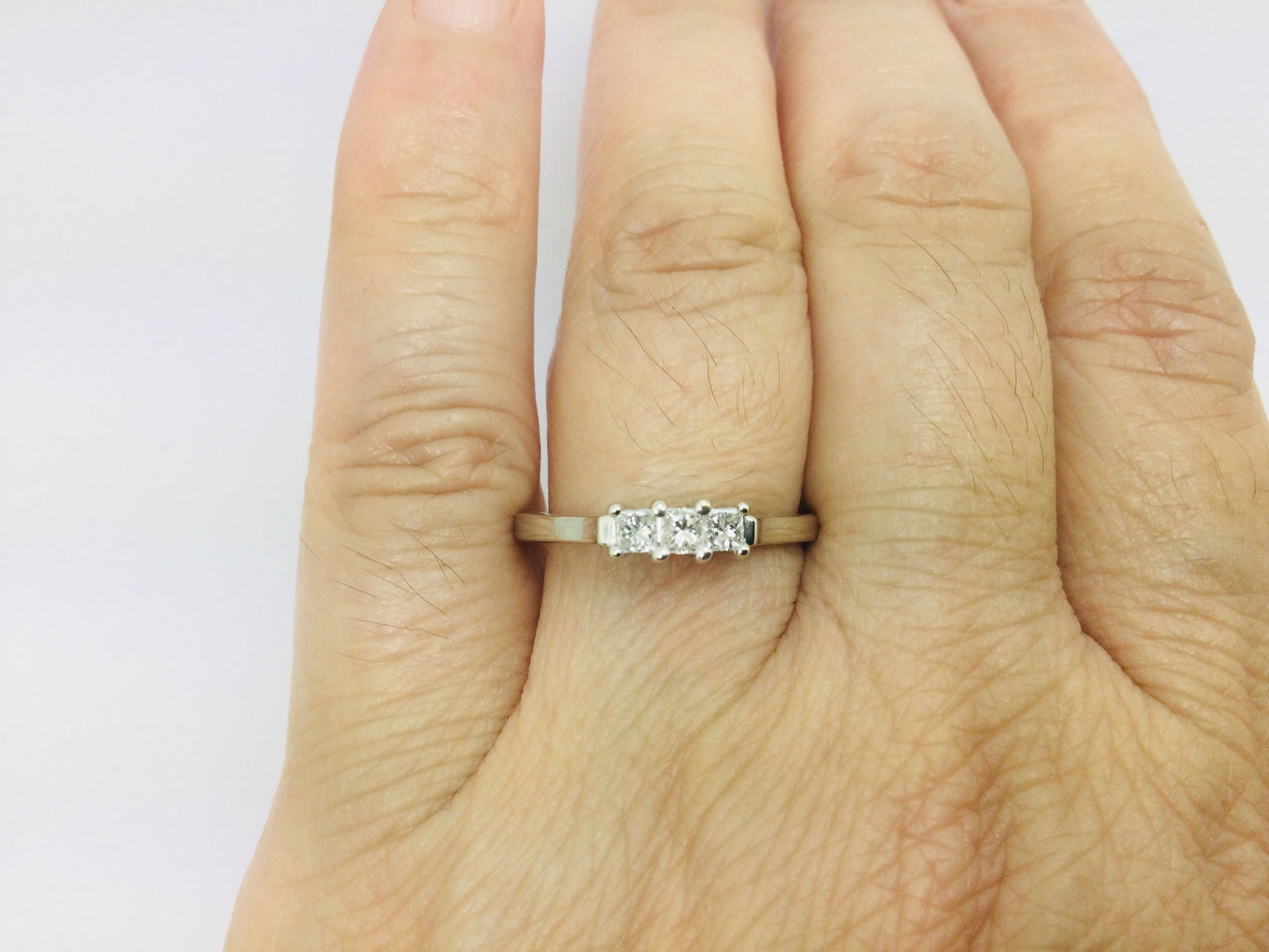 14k White Gold 26pt Princess Cut Diamond Trinity Ring