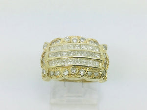 14k Yellow Gold 1.5ct Princess and Round Cut Diamond Row Set Cluster Ring
