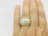 14k Yellow Gold 1.5ct Princess and Round Cut Diamond Row Set Cluster Ring