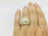 14k Yellow Gold 1.5ct Princess and Round Cut Diamond Row Set Cluster Ring