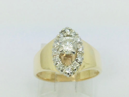 14k Yellow Gold Round Cut 0.55ct Diamond Marquise Halo Ring