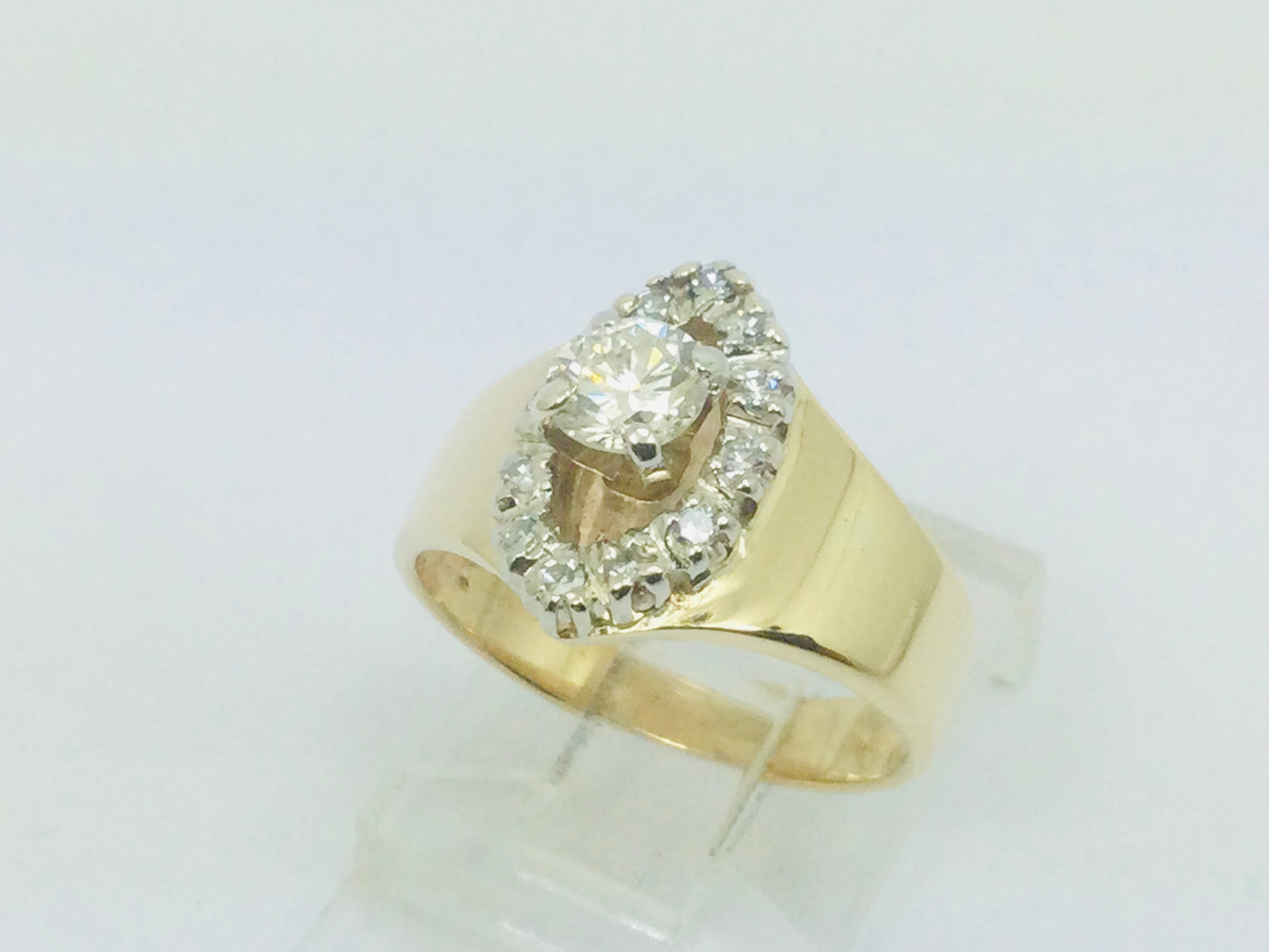 14k Yellow Gold Round Cut 0.55ct Diamond Marquise Halo Ring