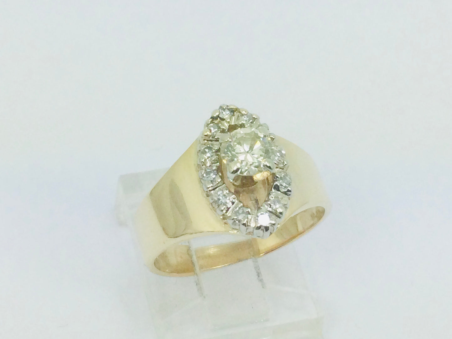 14k Yellow Gold Round Cut 0.55ct Diamond Marquise Halo Ring