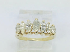 14k Yellow Gold 1.4ct Marquise Cut Diamond Row Set Ring