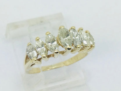 14k Yellow Gold 1.4ct Marquise Cut Diamond Row Set Ring