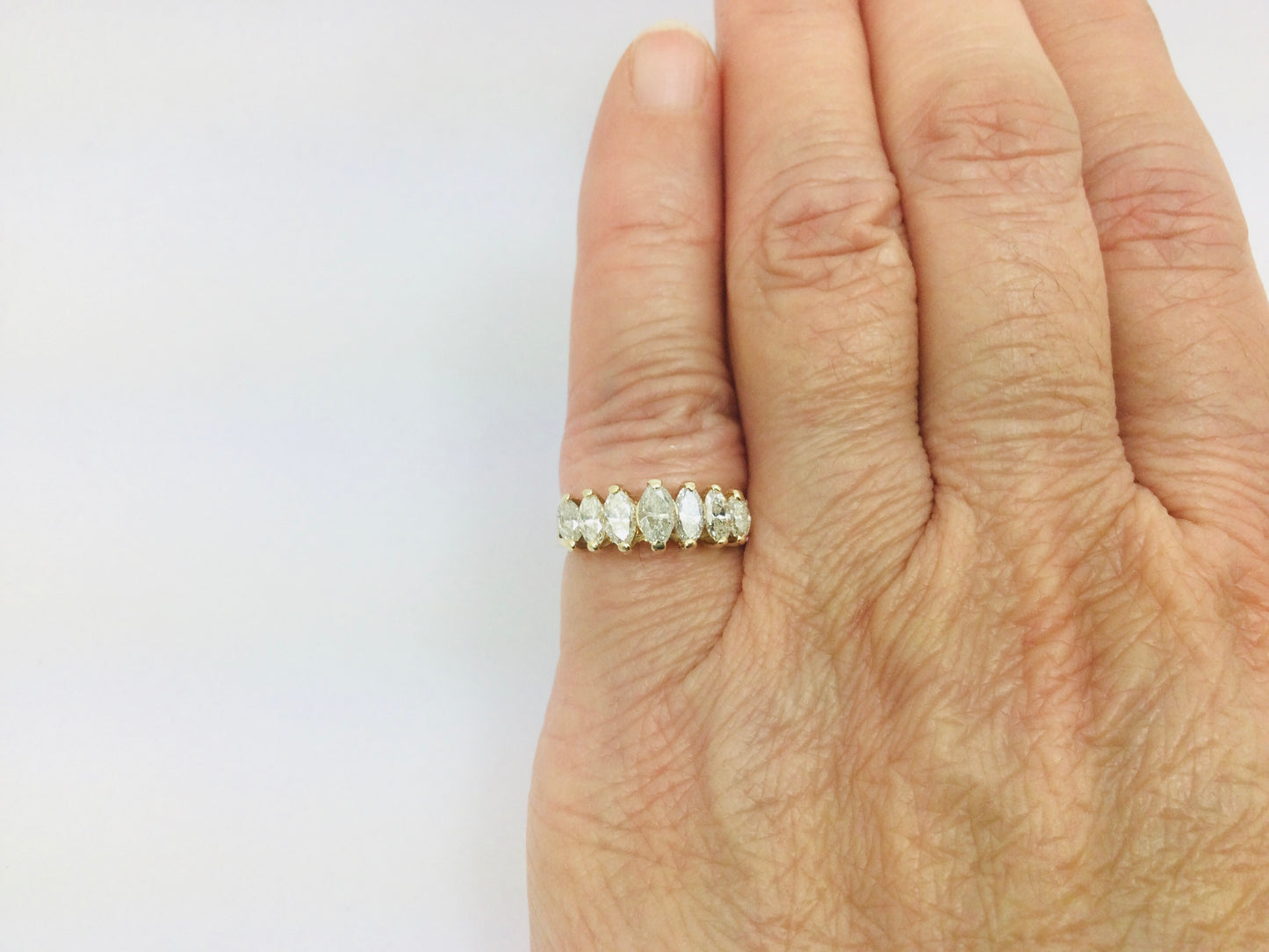 14k Yellow Gold 1.4ct Marquise Cut Diamond Row Set Ring