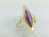 18k Yellow Gold Marquise Cut Cabochon Amethyst February Birthstone Ring