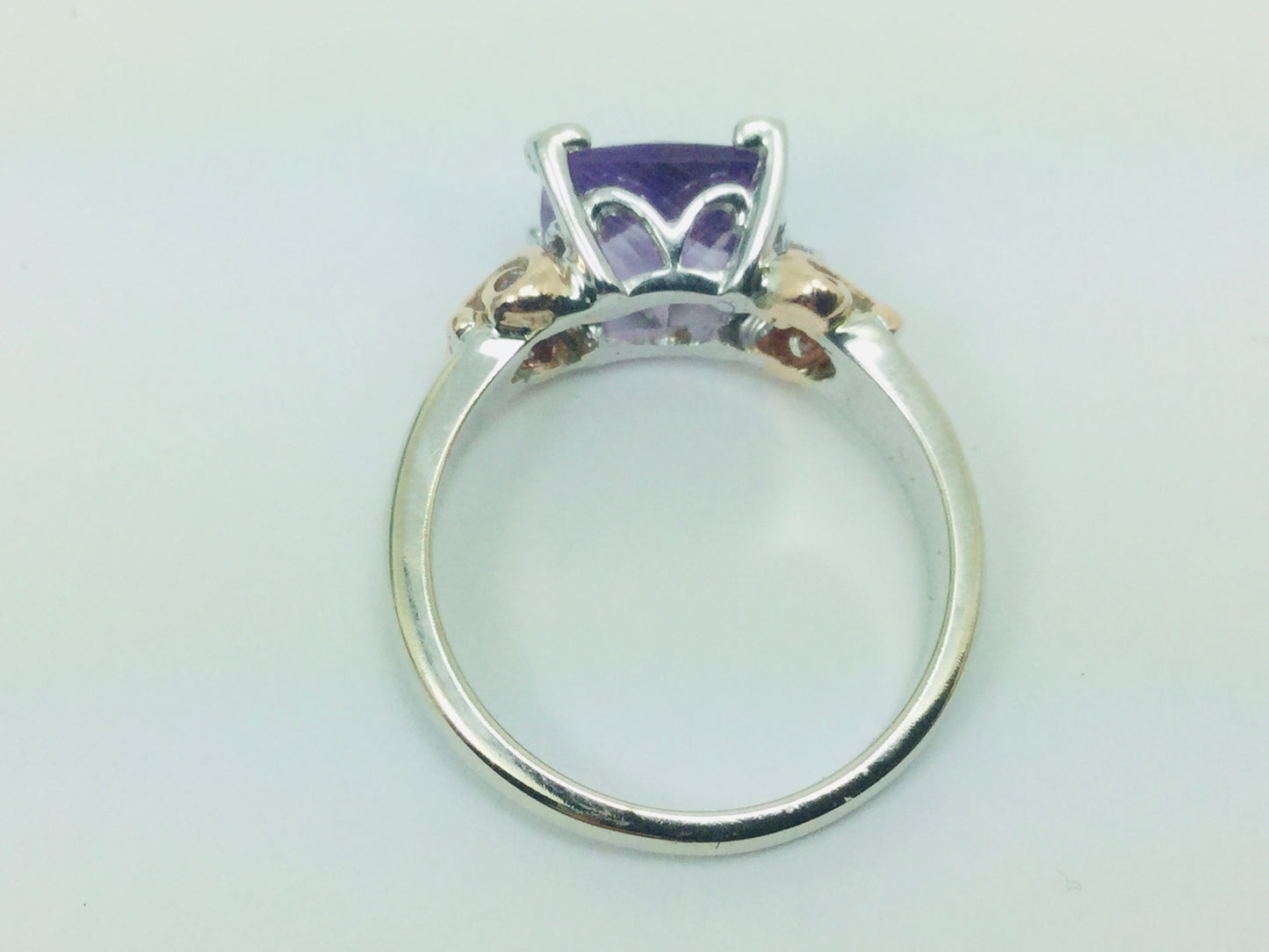 14k White Gold Cushion Cut Amethyst February Birthstone & Diamond Ring
