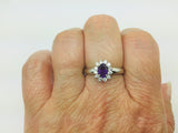 18k White Gold Oval Cut Amethyst February Birthstone & Diamond Ring