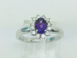 18k White Gold Oval Cut Amethyst February Birthstone & Diamond Ring