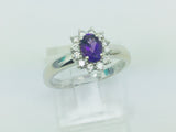 18k White Gold Oval Cut Amethyst February Birthstone & Diamond Ring