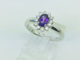 18k White Gold Oval Cut Amethyst February Birthstone & Diamond Ring