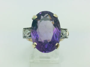 10k Yellow Gold Oval Cut Genuine Amethyst February Birthstone & Diamond Ring