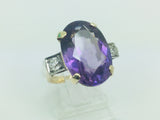 10k Yellow Gold Oval Cut Genuine Amethyst February Birthstone & Diamond Ring