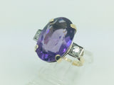 10k Yellow Gold Oval Cut Genuine Amethyst February Birthstone & Diamond Ring