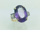 10k Yellow Gold Oval Cut Genuine Amethyst February Birthstone & Diamond Ring
