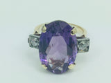 10k Yellow Gold Oval Cut Genuine Amethyst February Birthstone & Diamond Ring