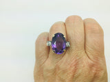10k Yellow Gold Oval Cut Genuine Amethyst February Birthstone & Diamond Ring