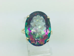 14k Yellow Gold Oval Cut Rainbow Topaz Cocktail Ring