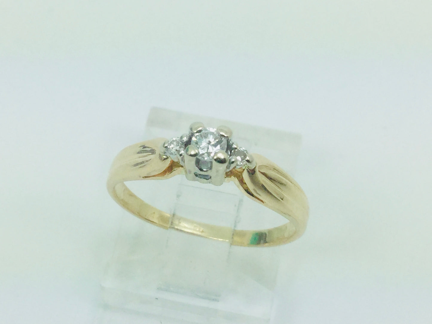 14k Yellow Gold Round Cut 9pt Solitaire with Accents Diamond Ring