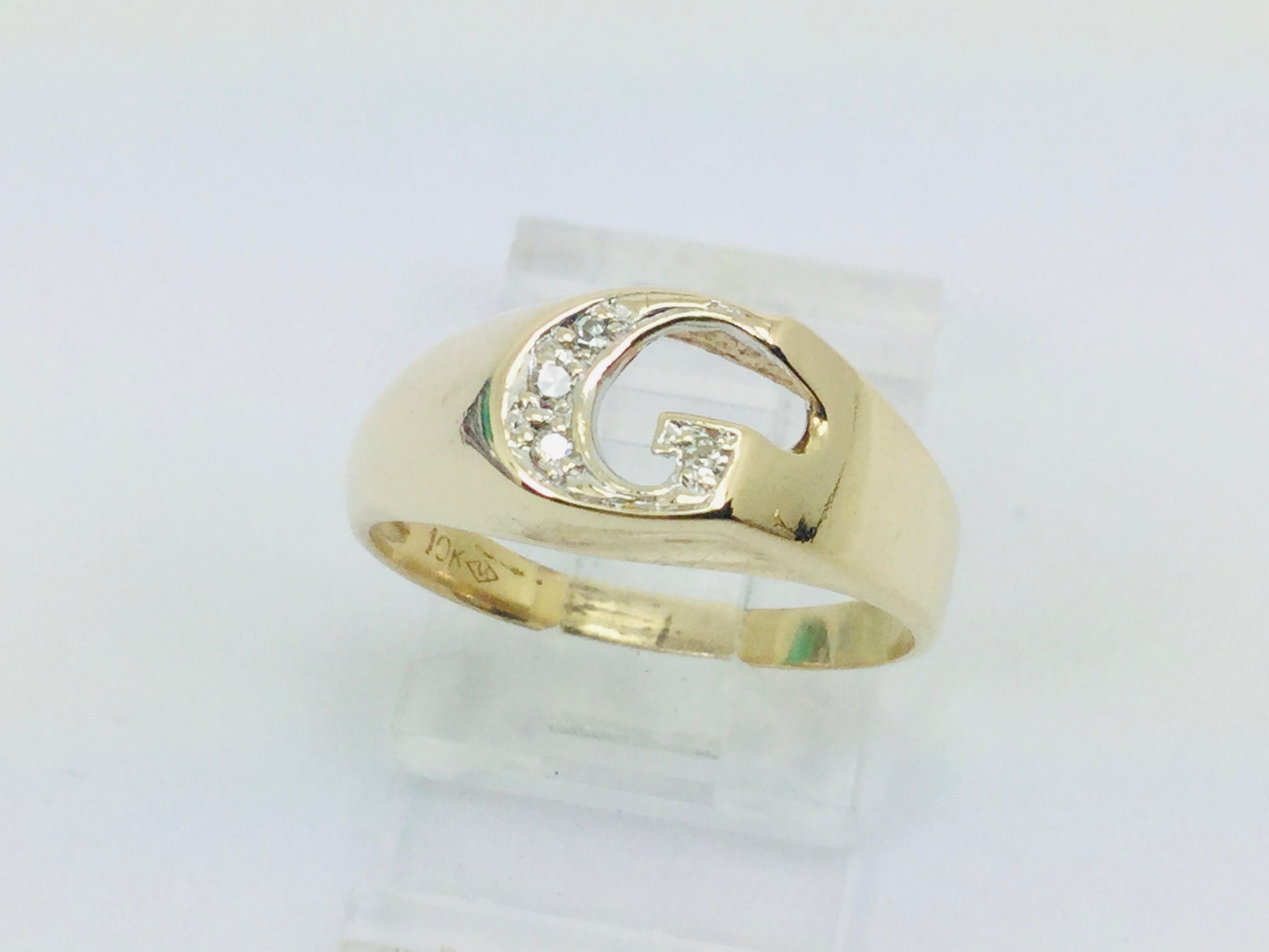 Two Tone Real Gold Diamond Cut Design Letter G Initial Band Ring (JL#  R5579) - Jewelry Liquidation