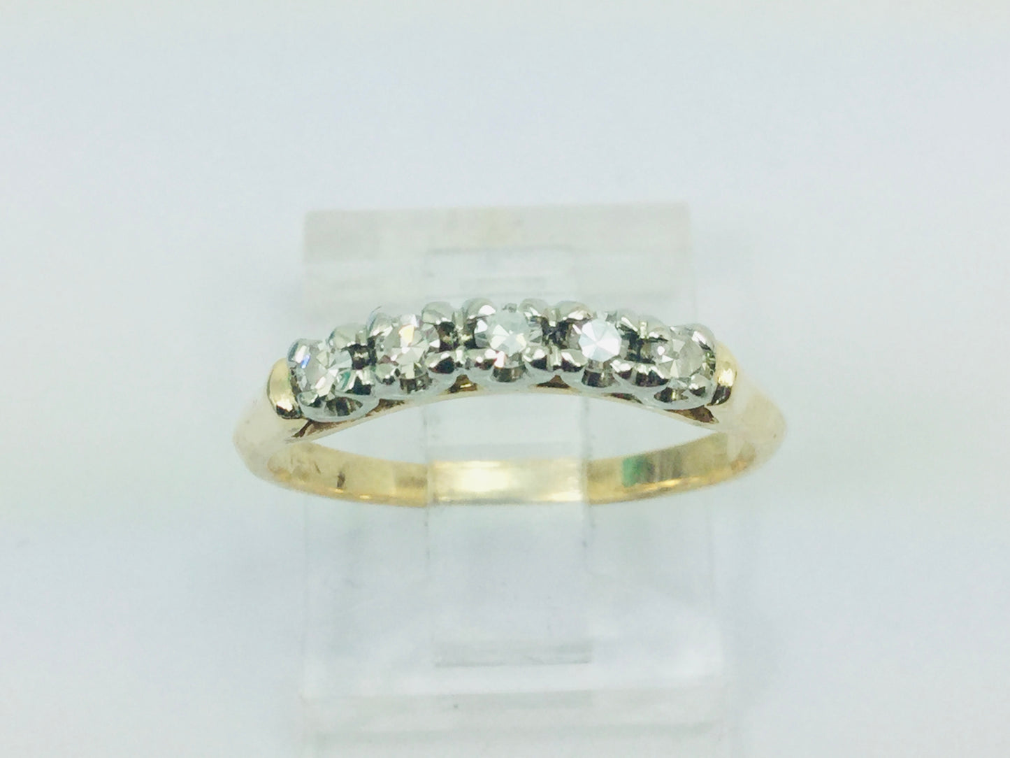 14k Yellow & White Gold Round Cut 15pt Row Set Diamond Ring